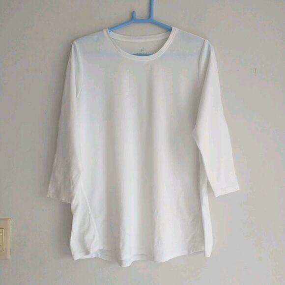 J Jill Pima 3/4 Sleeve Side-Inset Tee Womens L White Pima Cotton Crewneck New* - Picture 1 of 6